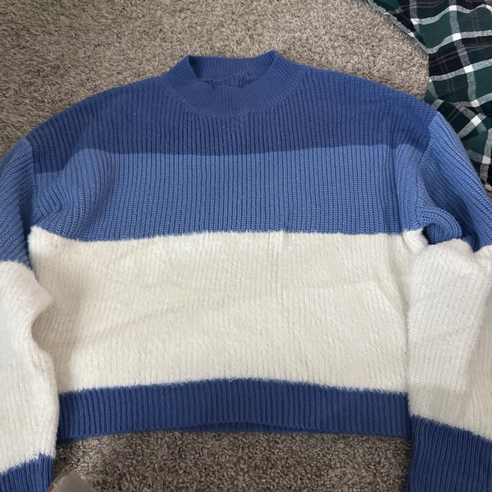 SHEIN Blue and White Colorblock Sweater